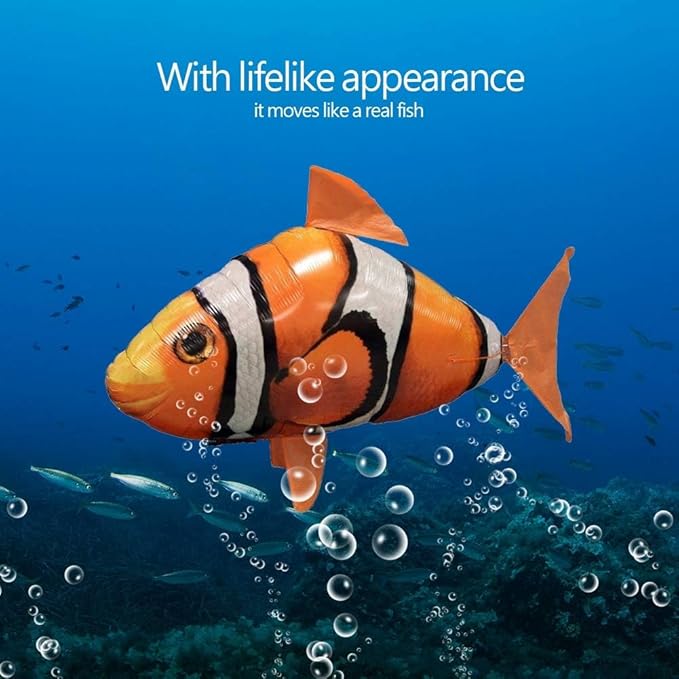 AUOK Remote Control Shark Toys Infrared RC Flying Clown Fish Balloon - Anti-Gravity Indoor Toy with Mid-Air Hovering for Fun Party Decorations &amp Gifts (Orange)