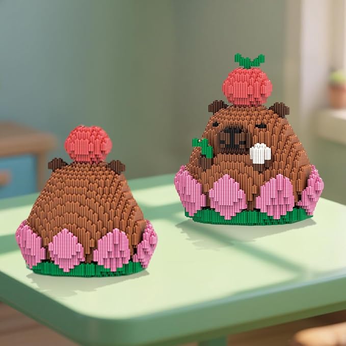HOOLEDAY Animals Series Capybara Toy Micro Building Block Set 2110 Pieces with Lotus Base Design Decoration Present for Adults &amp Boys &amp Girls