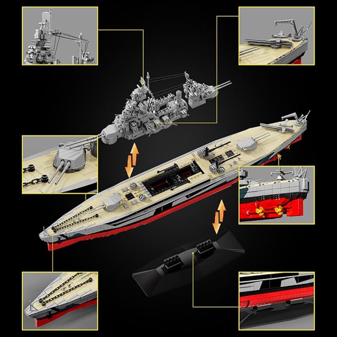 Colorado Battleship (BB-45) Building Block Set World War II U.S. Navy Pacific Fleet MOC Model Gift Toy Ship for Adult and Military Enthusiast Collection and Display