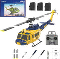 C032 UH-1 Huey RC Helicopter for Adults - 1/48 Scale 2.4G 6CH Flybarless Remote Control Helicopter Model 3D Stunt Flight &amp High-Precision RC Airplane (Yellow-Blue(3 Batteries))