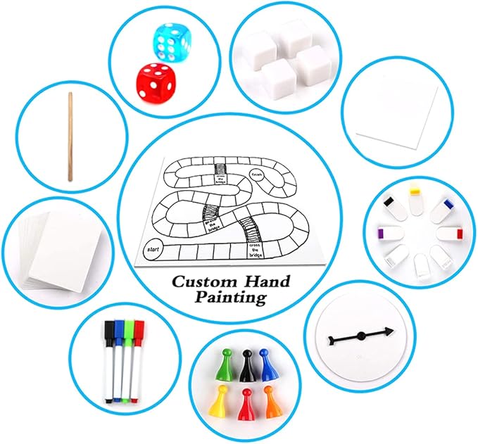 CNUAS Blank Board Game Kits Make Your Own Personality Games Creative DIY Board Game Set with Blank Board and Accessories for Adults Only Professional Adult Strategy Game