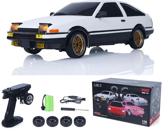 US in Stock 1/18 RC Drift Racing Car Rwd LDRC LD1801 Wireless Control Vehicle Gyroscope Light System Motor Servo ESC Hobby Model for Adult Hobby(White with Gyro)