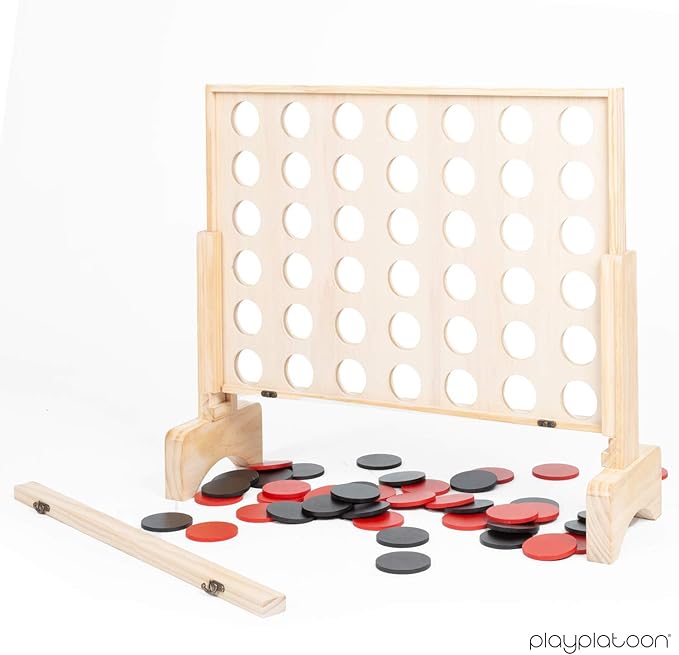 Play Platoon Giant Connect Game Outdoor Join 4 in a Row with Coins Case and Rules - Extra Large Yard Games for Adults and Family - Natural Wood