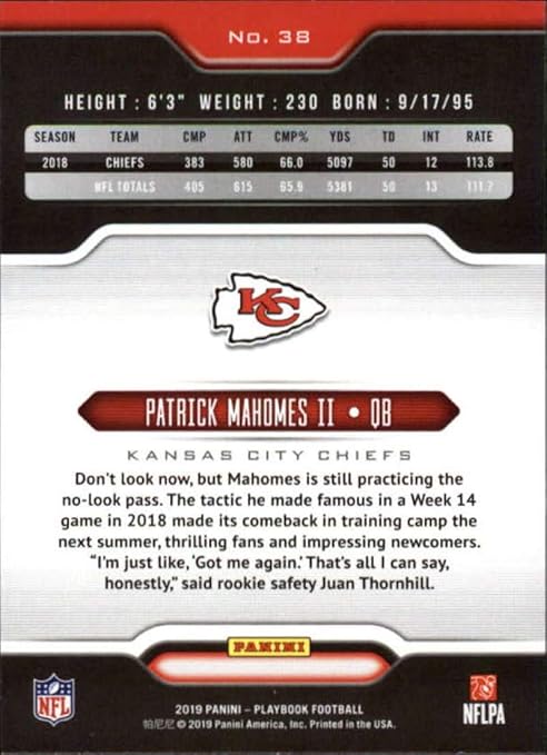 2019 Panini Playbook Orange #38 Patrick Mahomes II Kansas City Chiefs NFL Football Trading Card
