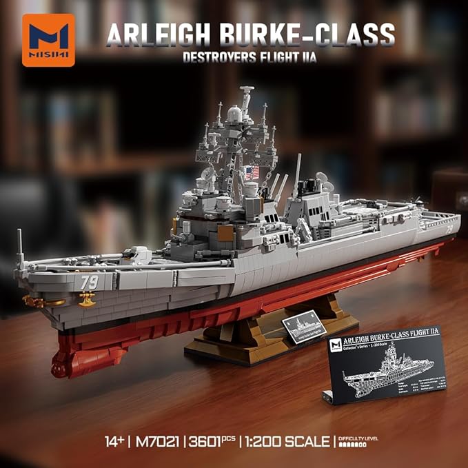 MISINI M7021 Arleigh Burke-Class Destroyer 1:200 Building Blocks Set 3601 Pieces MOC USN Warship Model Excellent Battleship Building Toy Gift and Collection for Military Enthusiast and Adult