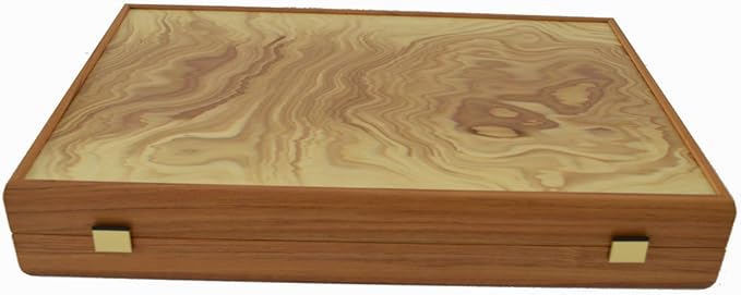 Manopoulos Olive Wood Backgammon Set - Olive Wood Chips - Hand Made