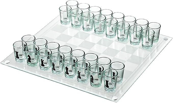 Shot Glass Chess Set – 13.78 Chess Board with 32 Mini 1.89 Shot Glass Pieces Fun Drinking Chess Game for Adults Party Game &amp Novelty Gift