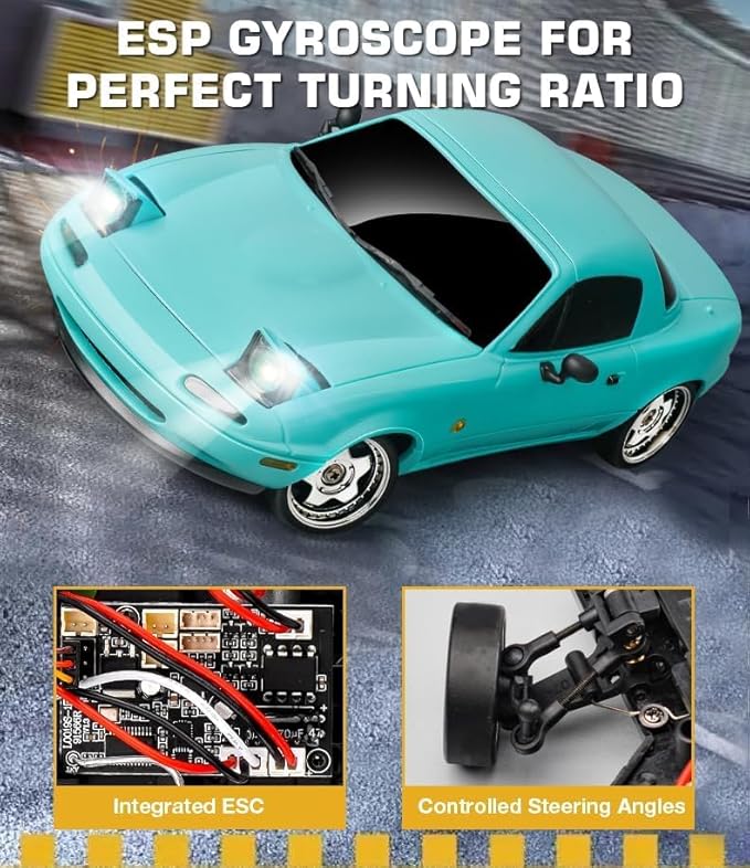 LDRC 1804 1/18 Scale Mini RC Drift Car with Gyro LED Lights RWD Full Proportional 2.4GHz Remote Control Racing Sport Drift Car Indoor Gift for Adult - RTR Version / 1 Battery