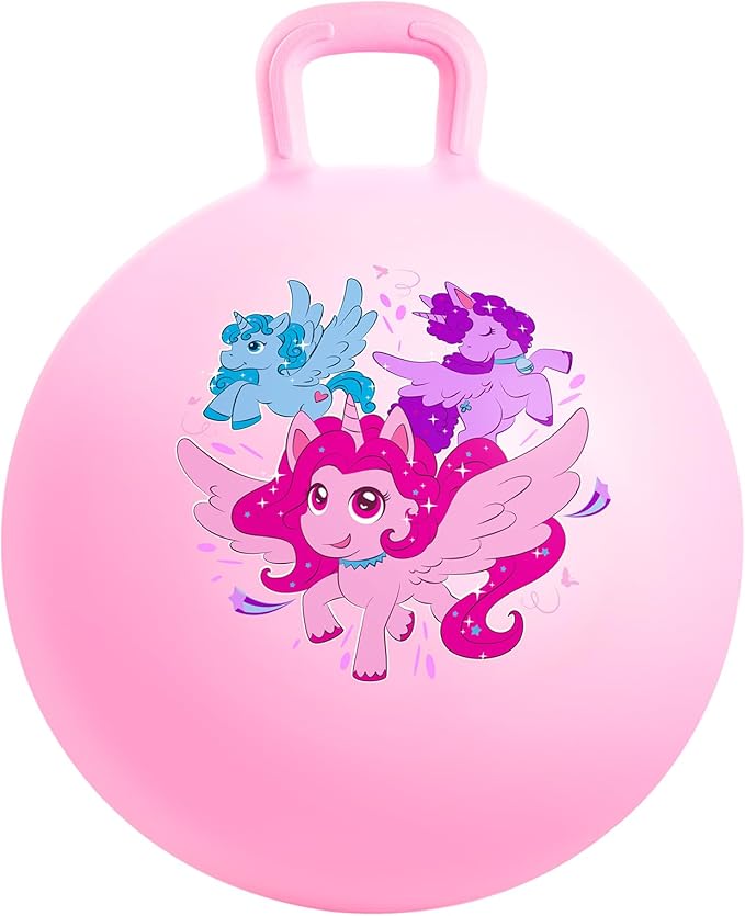 PlayZap Hopper Balls for Kids 3-8 18 Inches Bouncy Ball with Handle Inflatable Bouncing Hopper Jumping Hopping Toys Hippity Hop Girls Boys Gifts Pink
