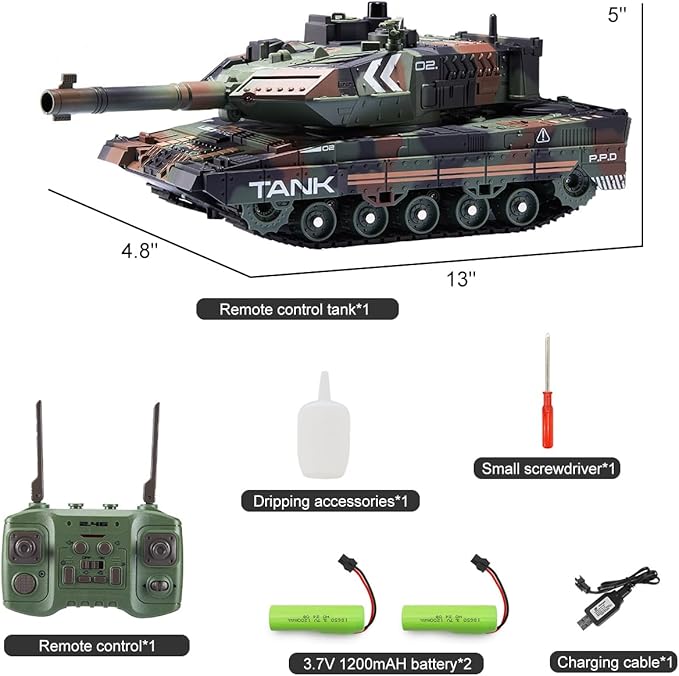 RC Tank that Shoots for Kids - 2.4Ghz Remote Control Army Tank Toys with Auto Demo Sound Light Smoke - 13 Channel Military Vehicles Model Gift for Adults Boys Age 6-8 9-12 Army Green