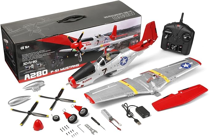 XK A280 P-51 RC Airplane EPP Remote Control Airplane 3D/6G 2.4G 4CH Brushless 560mm Wingspan Fixed Wing RC Aircraft Model with Quick Release Military Plane Toy Gift -RTF