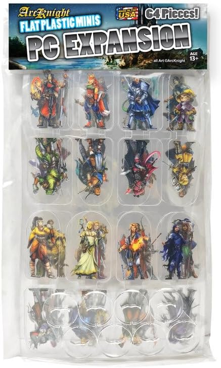Arcknight Flat Plastic Miniatures: PC Expansion 64 Unique Player character - Themed Minis for DND 5e and Pathfinder Affordable Skinny Figurines for Dungeons and Dragons and Other Tabletop RPG Games