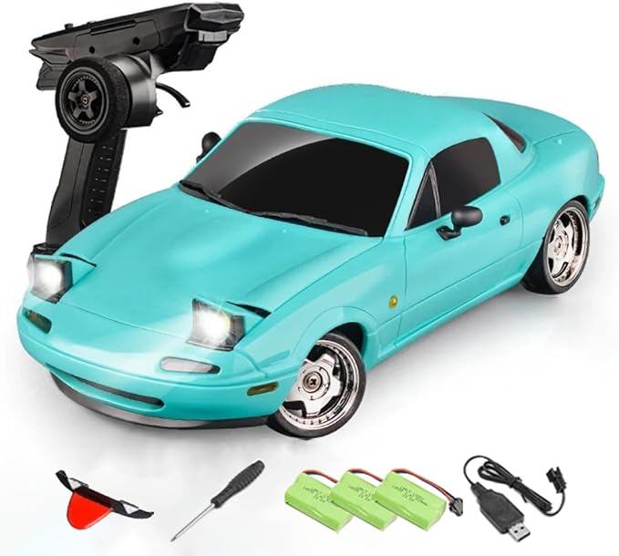 LDRC 1804 1/18 Scale Mini RC Drift Car with Gyro LED Lights RWD Full Proportional 2.4GHz Remote Control Racing Sport Drift Car Indoor Gift for Adult - RTR Version / 3 Battery
