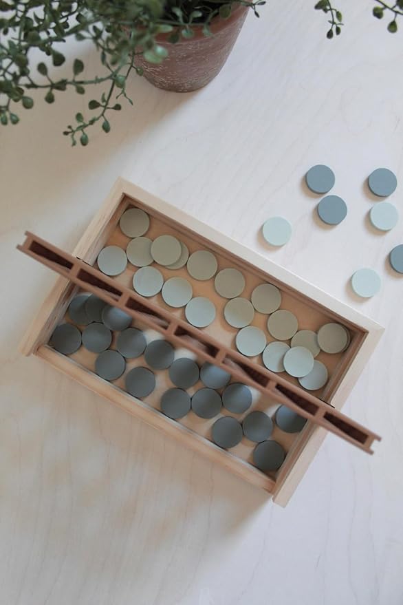 Neutral Wooden Four in a Row Game Aesthetic Two Player Montessori Travel Board Game for Kids and Adults Perfect Coffee Table Decor and Housewarming Gift -White Elephant Gift (Neutral Blue)