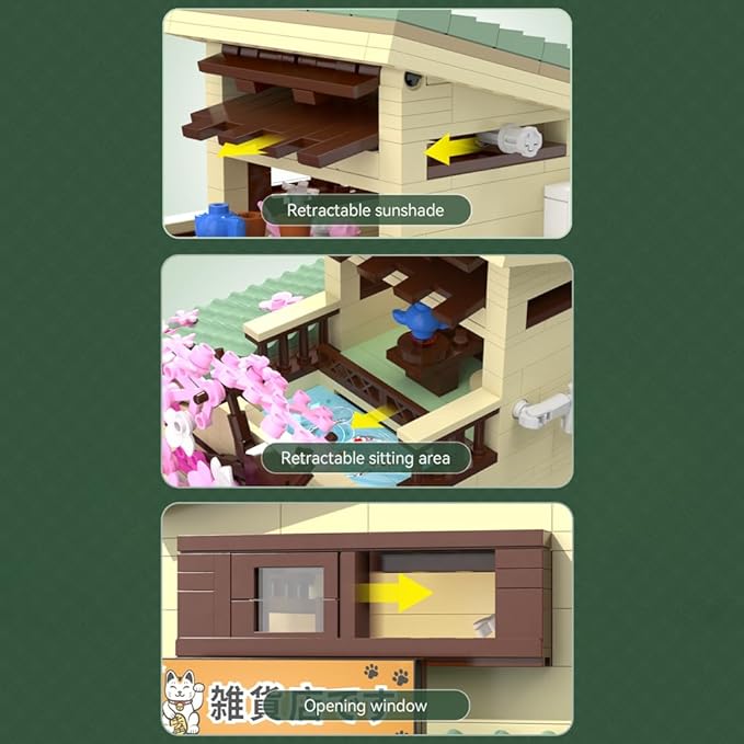 CaDA Japanese Style Cat Grocery Store House Building Set Master C66015W City Street Brick Kit with Lights 8921PCS Modular House Idea Gift for Adults