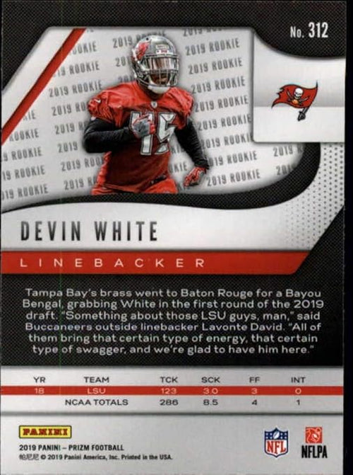 2019 Panini Prizm #312 Devin White RC Rookie Tampa Bay Buccaneers NFL Football Trading Card