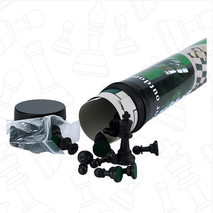 Tournament Chess Set: Portable Plastic Tube Roll Foldable Vinyl Chess Board (Green 16X16IN 2 Players All Ages)