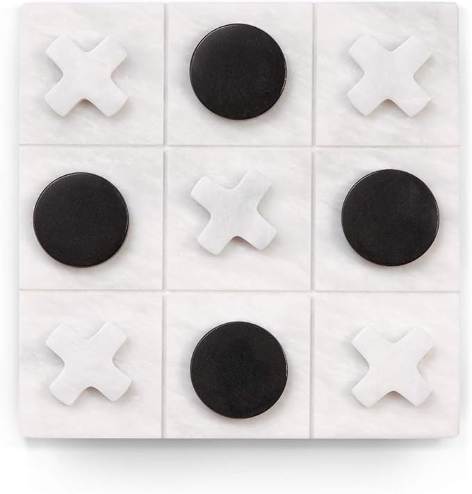 Bey-Berk Marble Tic Tac Toe Set 9 x 9 White Board with Black &amp White Playing Pieces Elegant Coffee Table Game