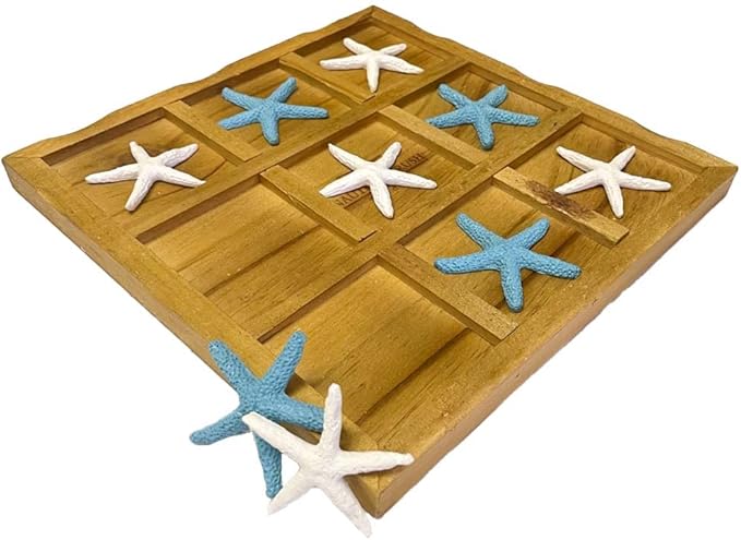 Tic-Tac-Toe Beach Decor | 9 x 9 | Perfect for Beach Décor | Plus Free Nautical eBook by Joseph Rains (Blue &amp White Starfish)