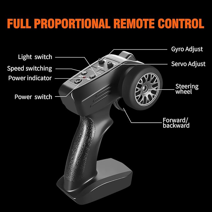 ACAMMZAR Mini RC Drift Car with Gyro 1:43 4WD Full Proportional RC Cars 18KM/H High Speed Remote Control Car with Lights Extra Racing Tires Vehicle for Adults Kids Boys Light Gray