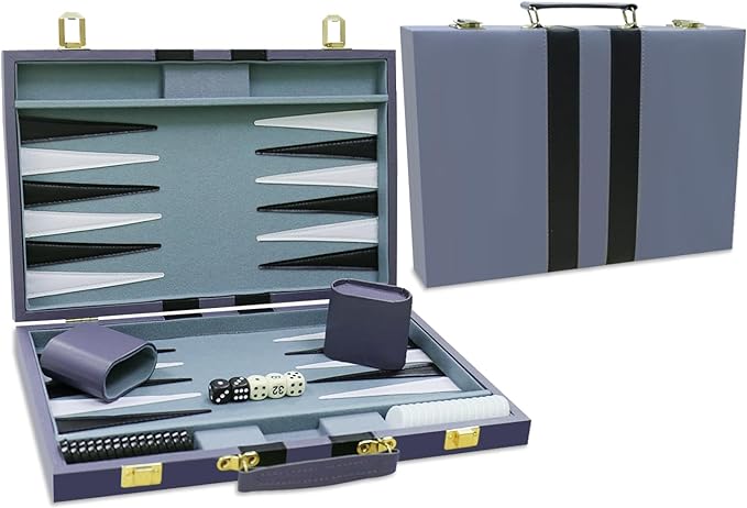 Backgammon Set - Classic Board Game with Premium Leather Case - Portable Travel Strategy Backgammon Game Set for Adults Kids - Suitable as (11inch Gray)