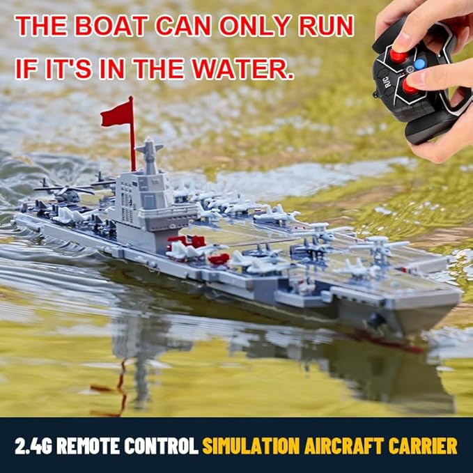 RC Boats for Kids 8-12 16-inch Warship Battleship Aircraft Carrier with 2 Rechargeable Batteries 15mph High Speed Remote Control Military Ship for Pool &amp Lake Exhibits Model Gift for Boys
