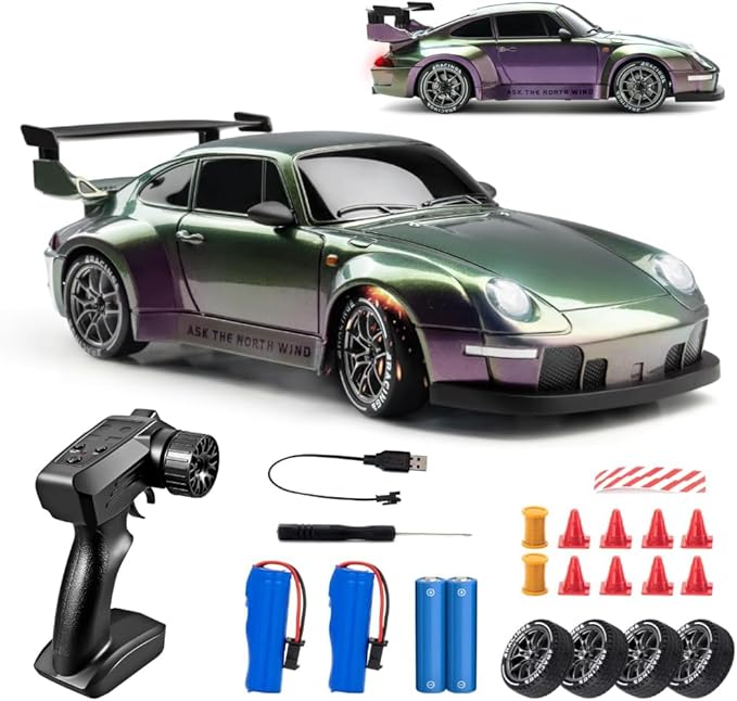 RC Drift Car 1:24 Scale Remote Control Vehicle with LED Lights 2.4GHz 20KM/H 4WD High Speed RC Cars Drifting Tires＆Two Batteries. (Gradient-Purple)