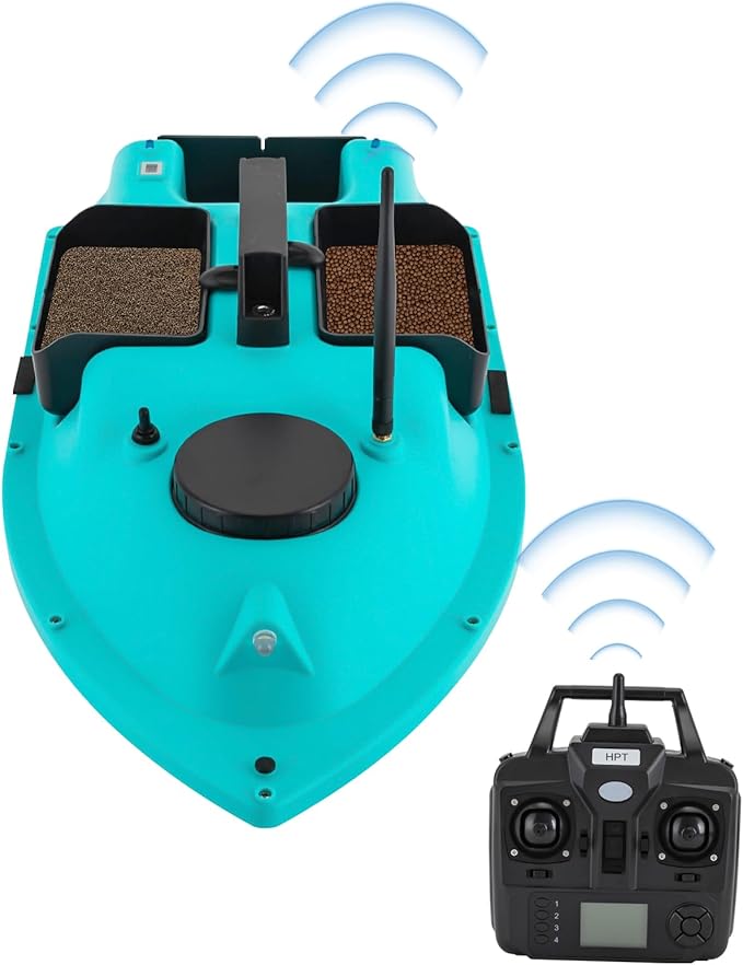 RC Bait Boat 600m/1968ft RC Bait Boat 3 Boxes 4.4LBS Loading Capacity with Dual 5200mAh Li-Ion Batteries and LED Lights for Professional Fishing (Blue (Without Lights))