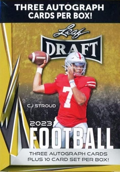 2023 Leaf Draft Football EXCLUSIVE GOLD Factory Sealed Blaster Box with (3) AUTOGRAPHS &amp 10 Cards with ROOKIES of Bryce Young CJ Stroud Drake Maye Bijan Robinson Anthony Richardson &amp More!