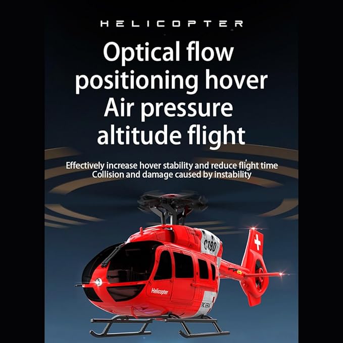 C190 Remote Control Helicopter for Adults 1:30 Scale H145 RC Helicopter 2.4G 6CH Single Propeller Aileron Free Optical Flow Positioning Six-axis Gyroscope Stabilization (Red White(1 Battery))