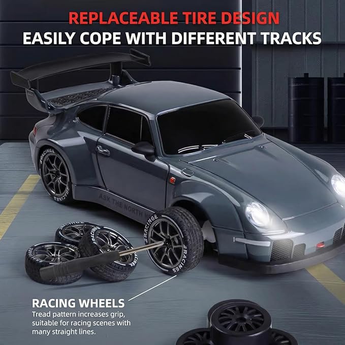 High Speed 1:24 4WD RC Drift Car with Proportional 2.4G Remote Control Dual Tire Configuration and LED Light Racing Vehicle Model for Adults Enthusiasts– Orange