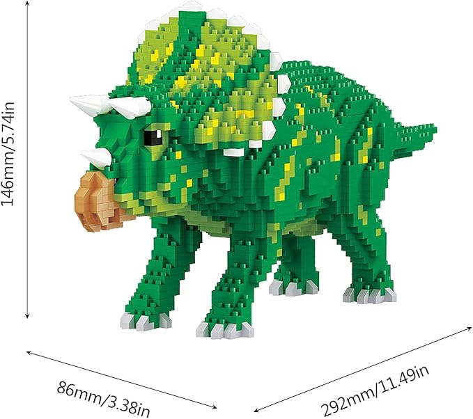 Larcele Micro Building Blocks Dinosaur Set DIY Mini 3D Building Toy Bricks1737 Pieces KLJM-06 (Triceratops)