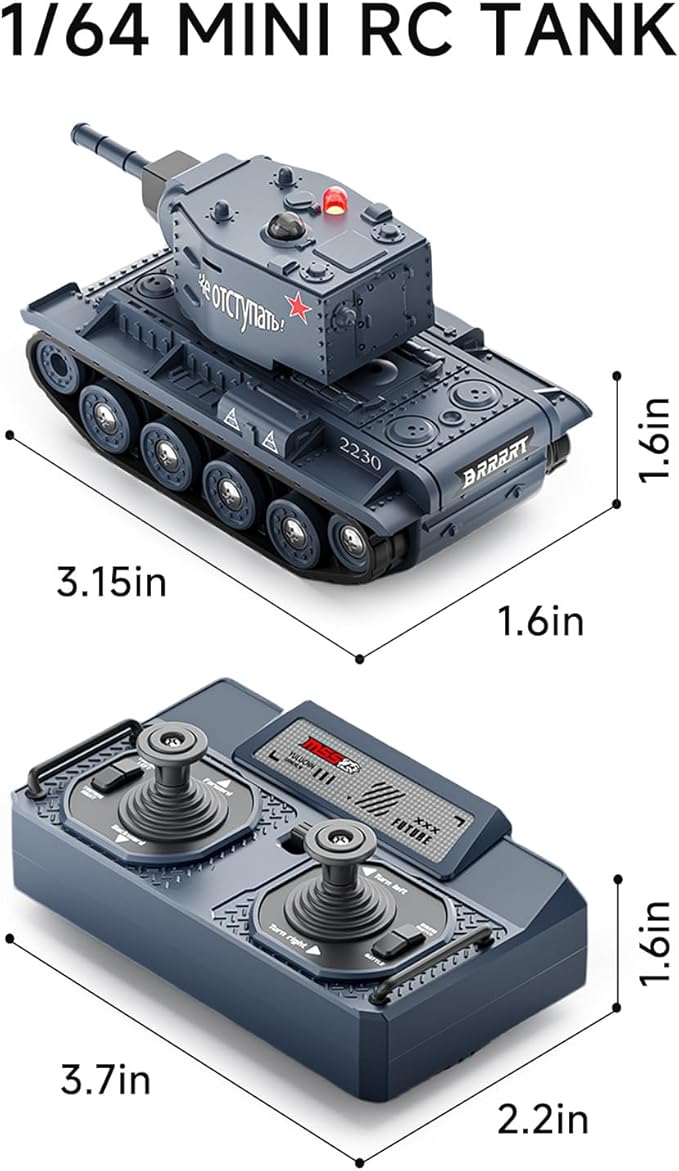 BRRRRT1/64 Remote Control Military Vehicles with Infrared ShootMini RC Tank with 330° Rotating Turret and Sound &amp Lighting RC Tank That Shoots Toy for Kids 8+ Gray