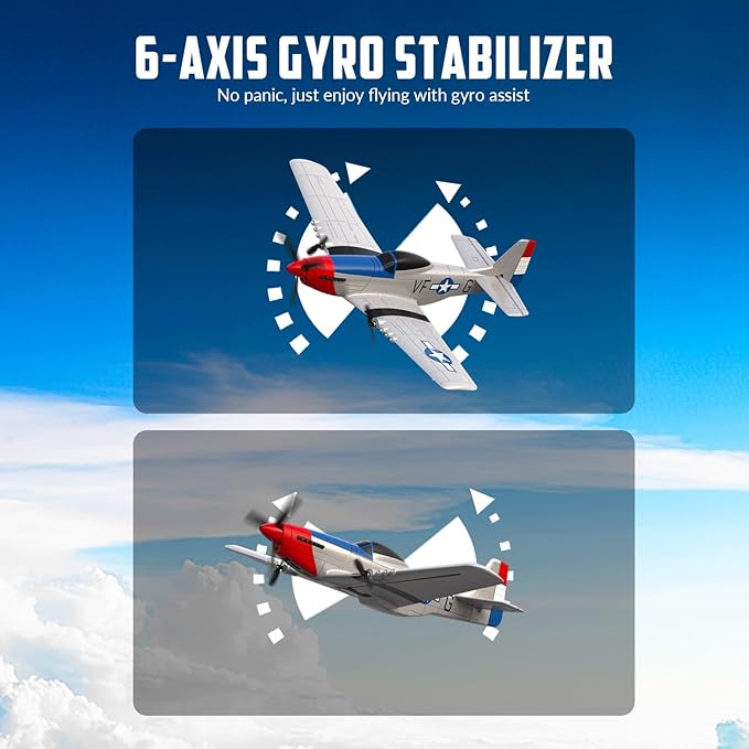 volantexrc RC Plane 3 Channel Remote Control Airplane Fighter Toys 2.4GHz 6-axis Gyro Stabilizer RTF Glider Aircraft Plane Easy to Fly for Adults Beginners (P-51D Mustang)