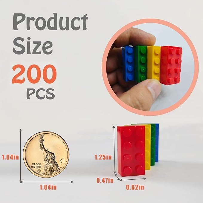500 Piece Classic Small Building Bricks 2x4 Bulk Bricks STEM Creative Building Toys Red Yellow Blue Green(Small Bricks 1.25x0.62x0.47 in)