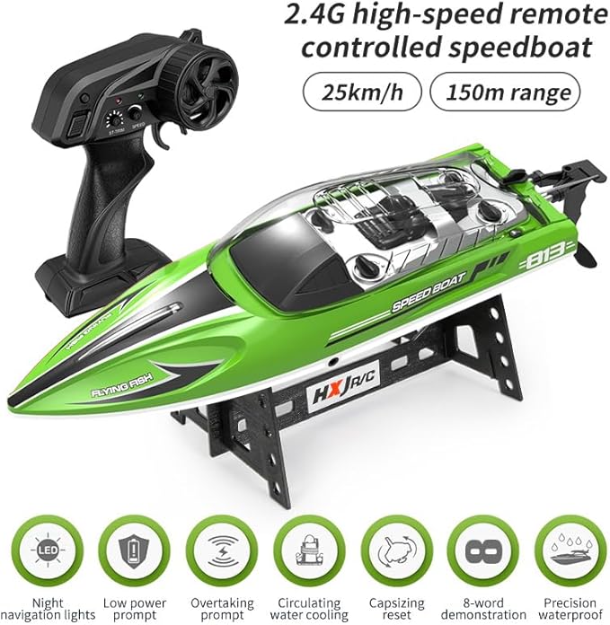 jaming 2.4Ghz RC Boat25KPH Fast Speed RC Boat14 inch Remote Control Boats for Kids and Adults Waterproof Toy Boats for Lakes &amp Pools Gifts for Kids Boys (Green)