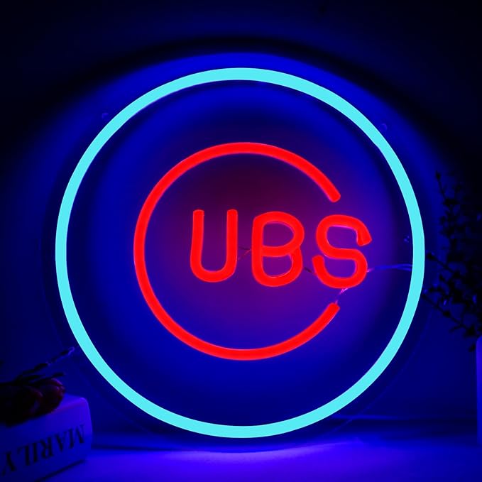 Balanar Cubs Neon Sign Baseball for Sport Club Wall Decor Baseball LED Sign Neon Light For Man Cave Garage Decoration Red Neon Sign For BarDorm RoomParty DecorationGame Room Decoration