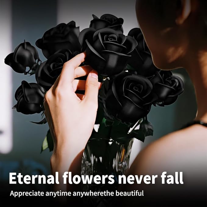 Black Rose Bouquet Building SetCompatible with Lego FlowersArtificial Flowers Botanical Collection Blocks Kit DIY Fake Roses for Adults Women Mother's Day Girlfriend Gifts Home Decor-408pcs