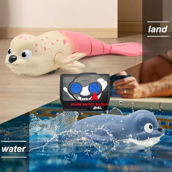 Pool Toys Amphibious Remote Control Seal on Land Water 2.4Ghz Rechargeable Battery Remote Control Shark for Pool Robot Toys for Kids 8-12 Years Old Boys Girls 8910 Upgrade Version Pink