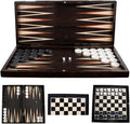 Park&ampOz Premium Turkish Backgammon and Checkers Set 19 Inch Handmade 2 in 1 Wooden Board Game with Glossy Finish Luxury Checkers and Dice Travel Friendly and Foldable (Dark Wenge)