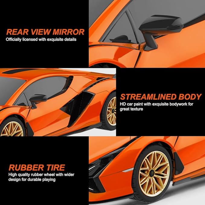 1:24 Scale Remote Control Car for Lamborghini Sian FKP 37 2.4GHz Model RC Cars Electric Sport Racing Hobby Vehicle Gift for Adults Kids Boys Girls - Orange