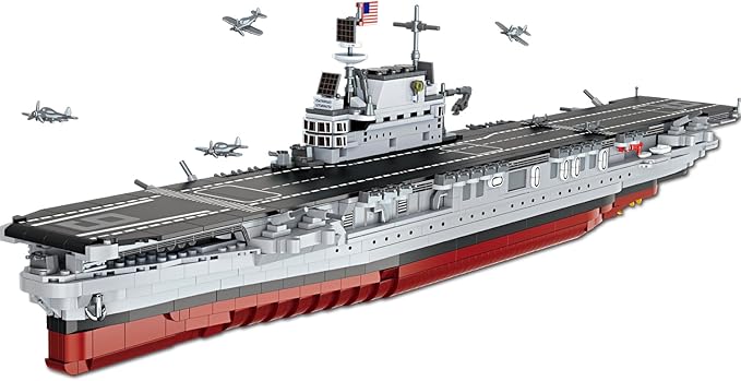 MEOA USS Enterprise Aircraft Battleship Building Toys 1883PCS WW2 Army CV-6 Carrier Building Blocks with Molded Airplane &amp Display Stand Military Navy Ship Model for Adults