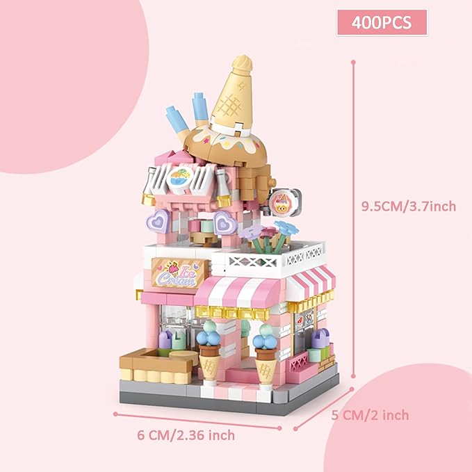 4 Mini City Shop Street View Building Blocks Model SetSimulation Architecture Collection Particle Construction Building Bricks ToyHome Decoration