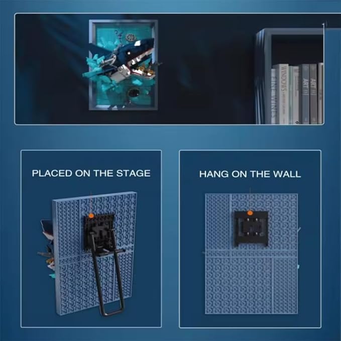 Shark Breaching Animal 3D Wall Art Micro Mini Building Blocks Set for Adults Unique Home Wall Decor or Table Display Ideal Birthday Christmas Toy Gift for Teens (669 PCS)