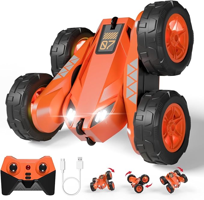 Remote Control Car Rechargeable RC Cars &amp Remote 360° Flips Rotating 2.4Ghz 4WD All Terrain Stunt Race Car Toy Christmas Birthday Gift for Kids Boys 3-12