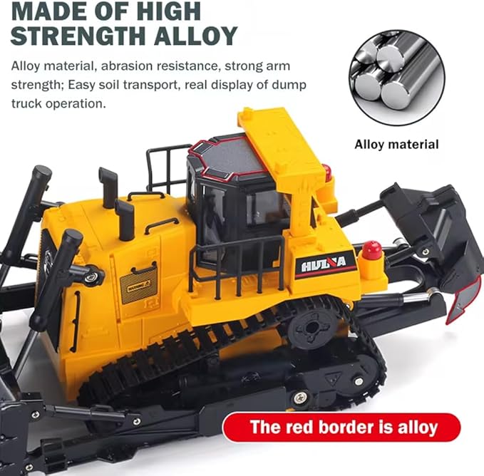 HUINA 1554 1/16 Scale Remote Control Bulldozer 2.4GHz 11CH RC Construction Vehicle with Lights &amp Sound Toy Electric Toys for Kids 8+ Years Old