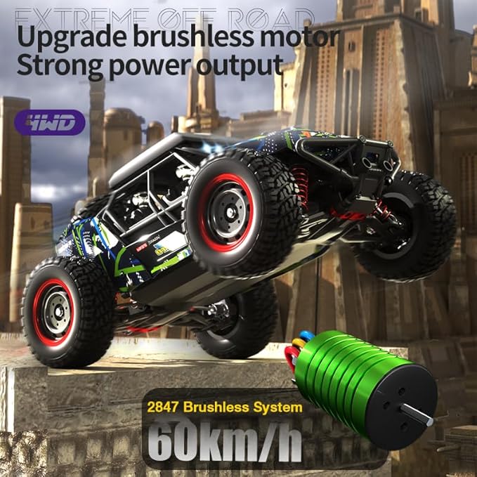 1/16 Brushless Fast RC Desert Car for Adults Top Speed 37mph Electric Off-Road RC Monster Trucks 4X4 Remote Control High Speed RC Car for Sand Land Hobby Toy Gifts SCY-16106PRO (Blue)