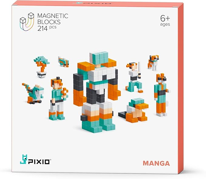 PIXIO Manga - Tiny Magnetic Blocks Building Toy in The Pixel Art Style with Free App - 5/16 Plastic Cubes with 6 Magnets Inside - Open Ended Toy - Creativity kit for Ages 6+