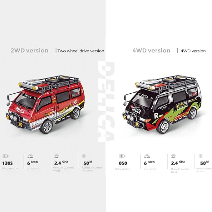 1:24 Scale RC Delica Van with Gearbox &amp Headlights 2.4Ghz Full Proportional 4WD RC Model Vehicle Remote Control Car for Adults &amp Hobbyists