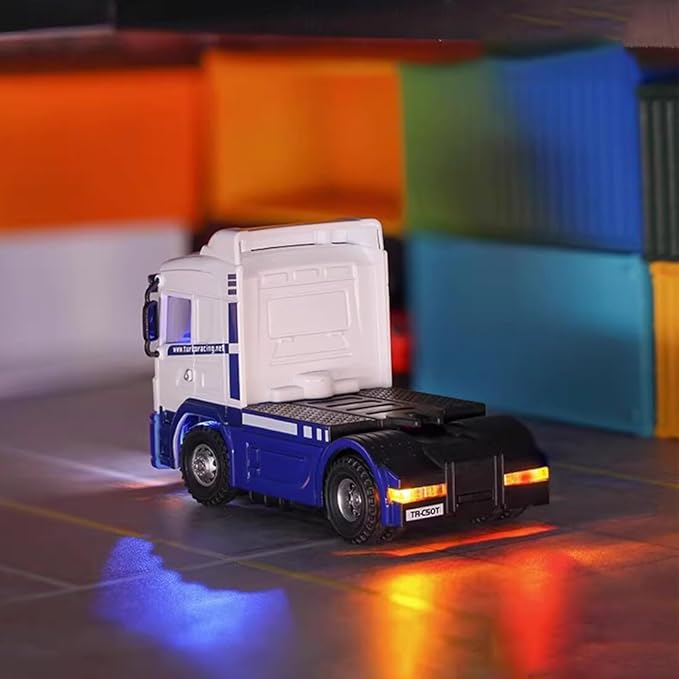 Turbo Racing 1/76 RC Semi Truck 2.4GHz 3CH Electric 4WD Mini Remote Control Tractor Model Desktop Scale Vehicle for Hobbyists (RTR/Red &amp Black)